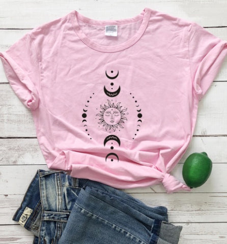 Sun Moon Casual Short Sleeve Top