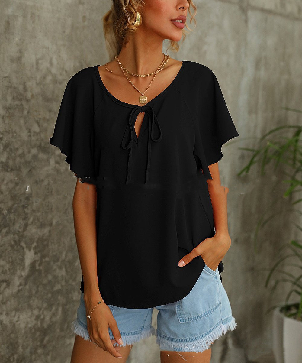 Women's Short Sleeve Fashion Solid Color V-Neck Top