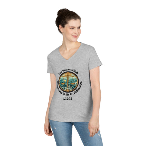 Ladies' V-Neck T-Shirt -Libra - Find balance within for harmony in life & relationships