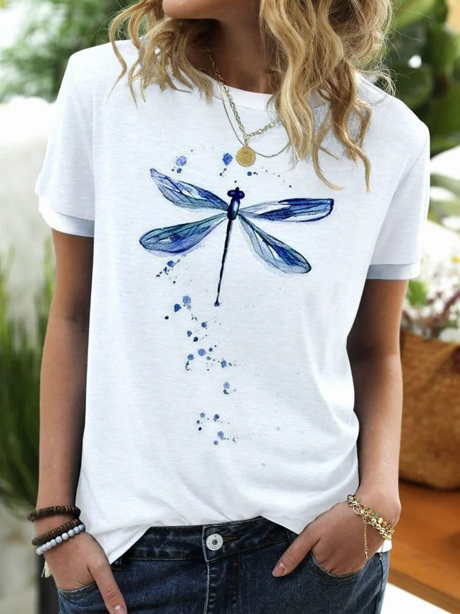 Dragonfly Short Sleeve Printed Women's Top