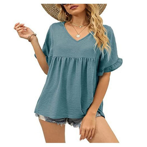 Casual Ruffled Pleated Loose Top