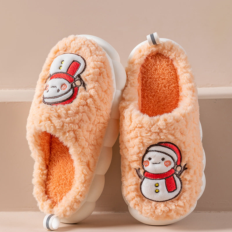 Cute Snowman Slippers Warm Plush Thick-Soled Anti-slip House Shoes