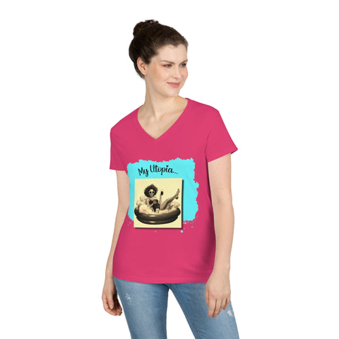 Ladies' V-Neck T-Shirt - Pool Day - Happy Hideaway