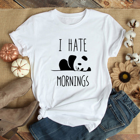 I Hate Mornings Panda Printed Short-sleeved Top