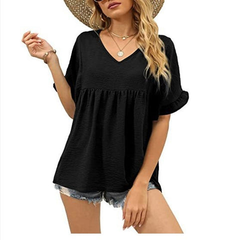 Casual Ruffled Pleated Loose Top