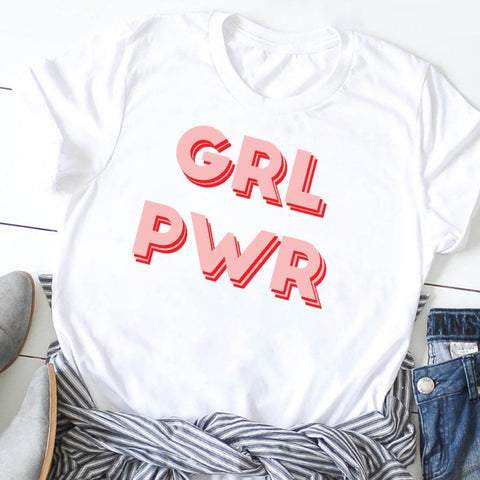 Girl Power Round Neck Short-sleeved Top