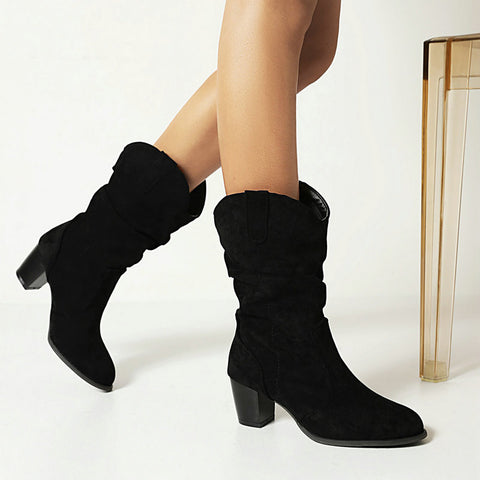 Chunky High Heel Mid-Calf Boots For Women