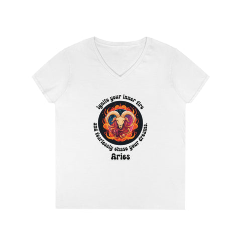 Ladies' V-Neck T-Shirt - Aries - Ignite your inner fire and fearlessly chase your dreams