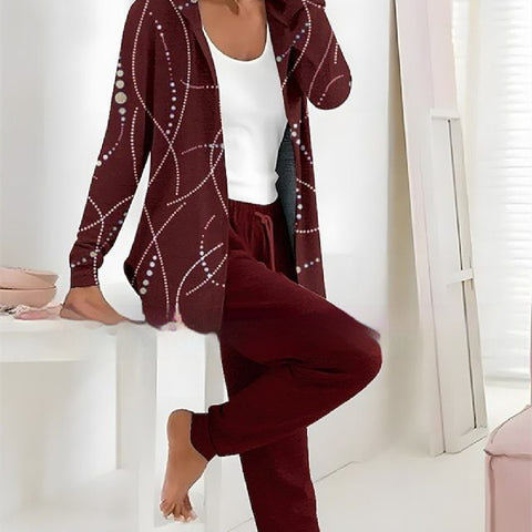 Jacket Print with Solid Color Pants Two-piece Set