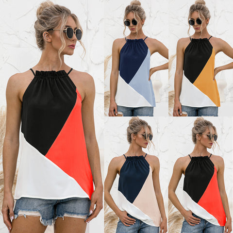 Halter Neck Strap Contrast Color Tank