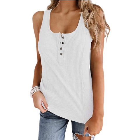 Solid Color Button Sleeveless Tank Top