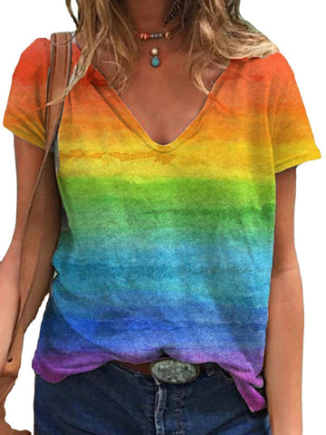 Rainbow Casual Short Sleeve Top