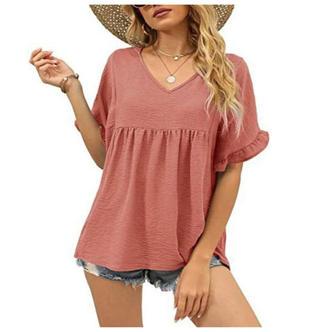 Casual Ruffled Pleated Loose Top