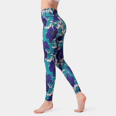 Fashion Flowers Print Leggings High Waist