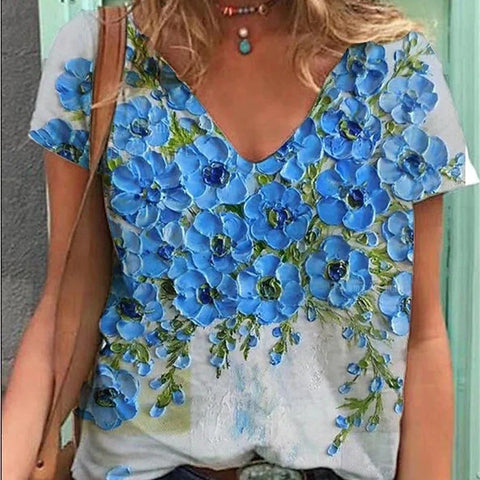 Multi Pattern V-Neck Short Sleeve Top