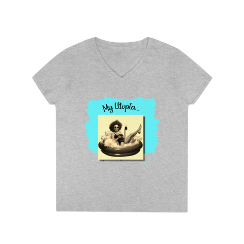 Ladies' V-Neck T-Shirt - Pool Day - Happy Hideaway