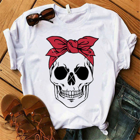 Women's Floral Skull Trendy T-Shirt