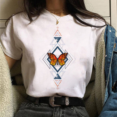 Fashion Women's Butterfly Print Short Sleeve T-Shirt