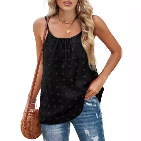 Women's Round Neck Pompon Sleeveless Adjustable Camisole Top