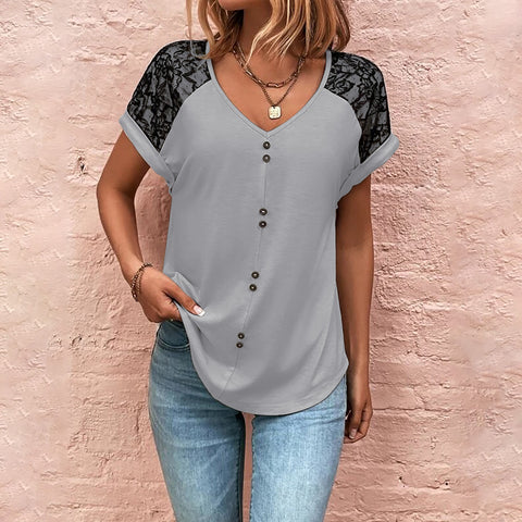 Women's Lace Stitching V-neck Top