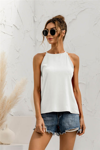 Sleeveless Hanging Neck Solid Color Tank