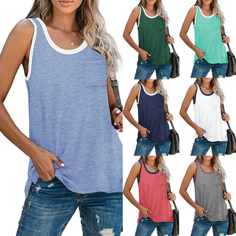 Solid Color Contrasting Color Tank Top