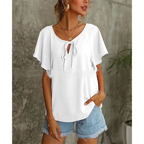 Women's Short Sleeve Fashion Solid Color V-Neck Top