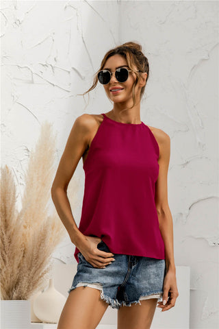 Sleeveless Hanging Neck Solid Color Tank