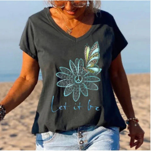 Inspirational Fashion V-neck Printed Top