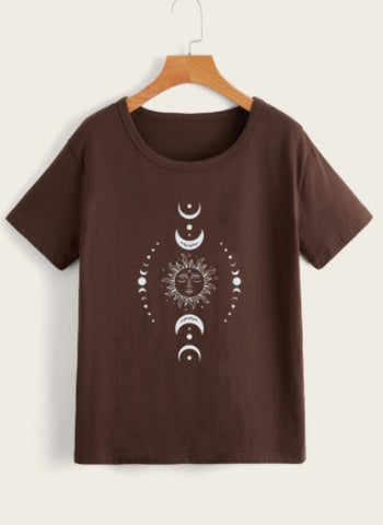 Sun Moon Casual Short Sleeve Top