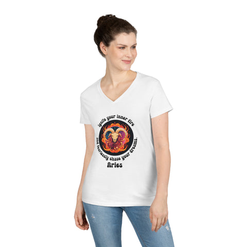 Ladies' V-Neck T-Shirt - Aries - Ignite your inner fire and fearlessly chase your dreams