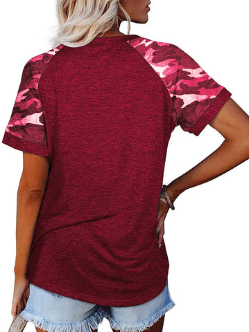 Camouflage Print Round Neck Short Sleeve T Shirt