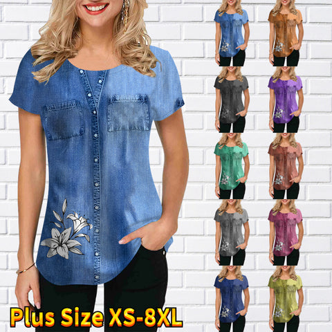 Denim Look Casual Loose Fashion Top