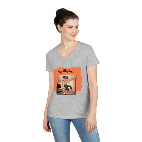 Ladies' V-Neck T-Shirt - Jump Dancing - Fashionably Cozy