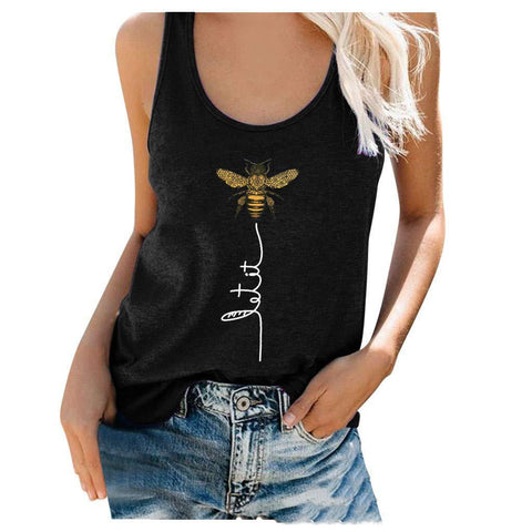 New Solid Color Stitching Bee Sleeveless T-Shirt Top