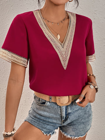 Lace V-neck and Sleeve Loose Top