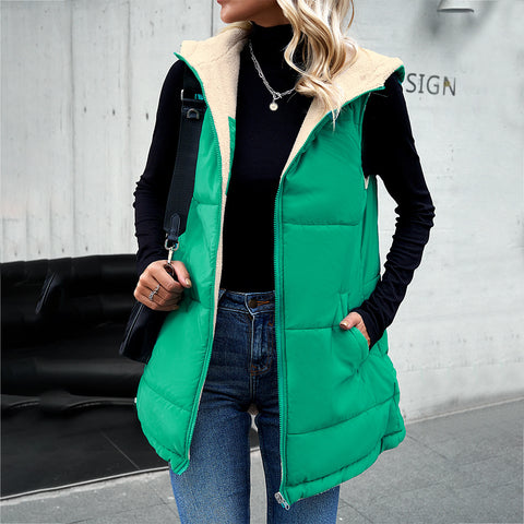 Winter Vest Mid-length Hooded Jacket With Pockets