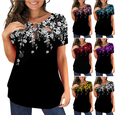 Fashion Cut and Design Round Neck Short Sleeve Top