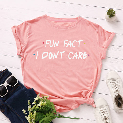 I Don't Care Round Neck Short Sleeve Cotton Top