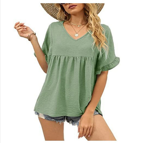 Casual Ruffled Pleated Loose Top