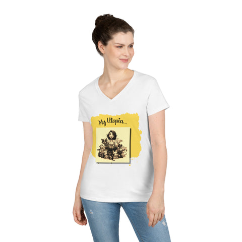 Ladies' V-Neck T-Shirt - Fur Babies - Happy Chic