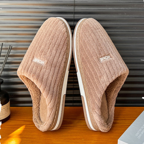 Solid Color Simple Cotton Winter Non-slip Home Warm Plush Slippers