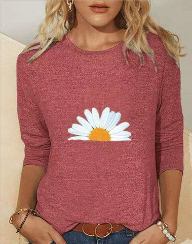 Casual Daisy Pullover Round Neck Loose Top