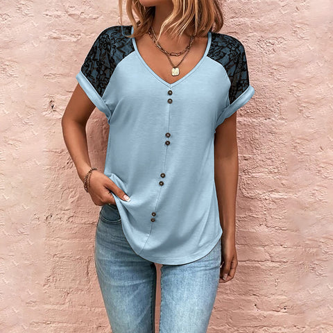 Women's Lace Stitching V-neck Top