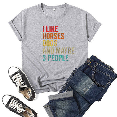 I Like Horses Short Sleeve Crew Neck Top