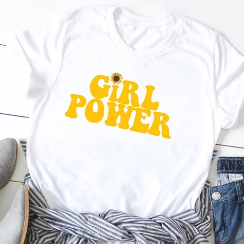 Girl Power Round Neck Short-sleeved Top