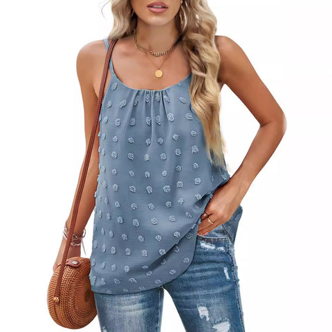 Women's Round Neck Pompon Sleeveless Adjustable Camisole Top