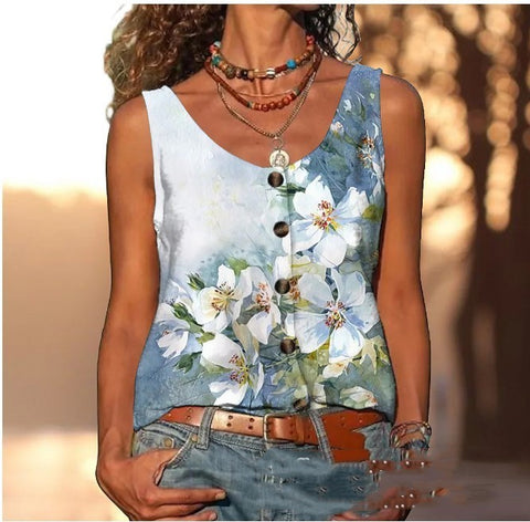 Casual Print U-neck Tank Top