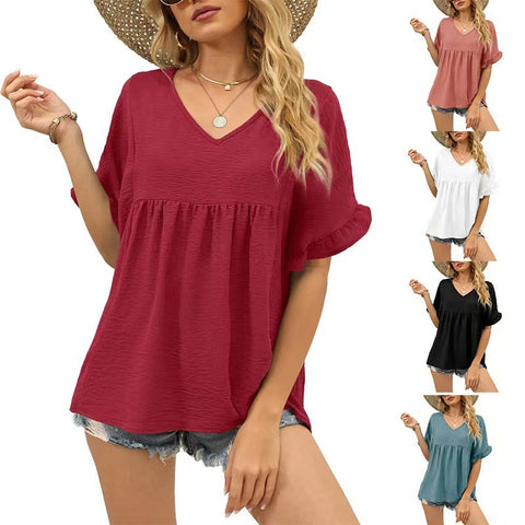 Casual Ruffled Pleated Loose Top