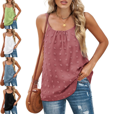 Women's Round Neck Pompon Sleeveless Adjustable Camisole Top